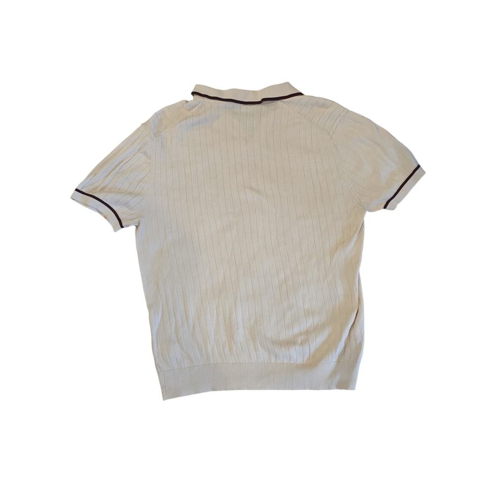 Tie Bar Ribbed Sweater Polo color is vintage Ivory, Mens Large - Picture 3 of 7